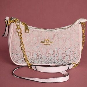 Pink Rhinestone Crossbody Bag Baby-pink jacquard handbag
